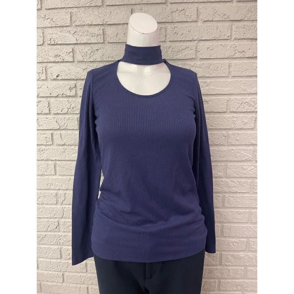 Drew Navy Blue Cut-Out Mock Neck T-Shirt Size XS